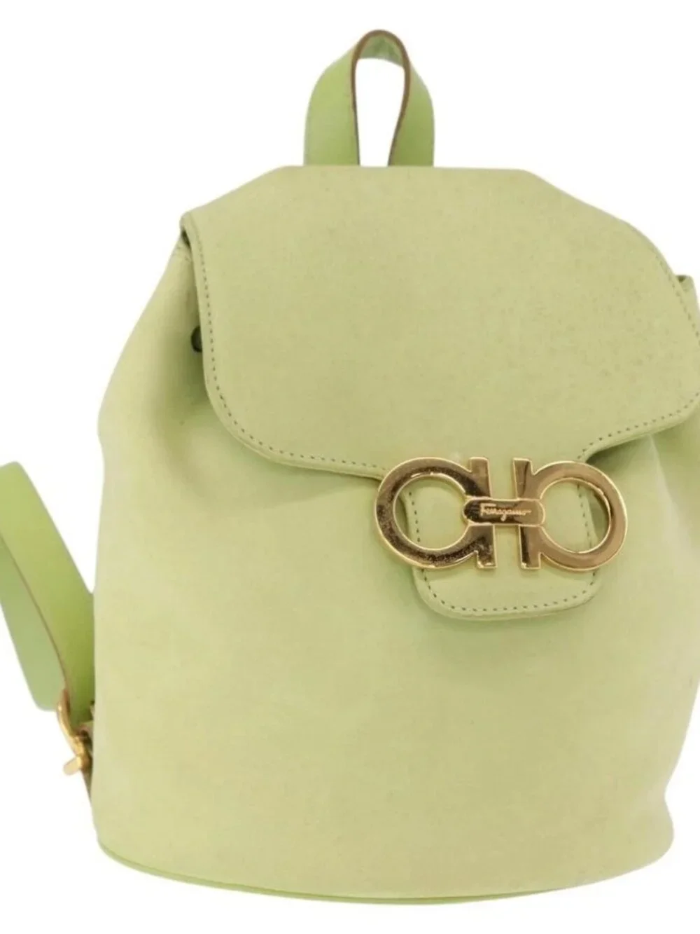 Salvatore Ferragamo Backpack Suede Gold Light green Auth 159800
